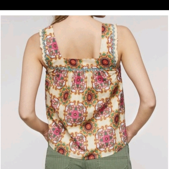 Let Me Be by Anthropologie Abstract Ruffled Tank Top Blouse Sz 10 - Picture 9 of 9
